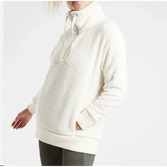 Athleta Talus Sherpa Half Zip Pullover Ivory Cream Small - Picture 2 of 8